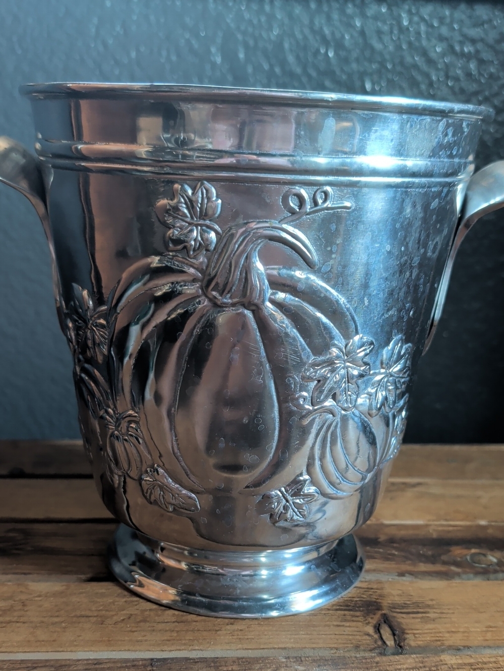Silver-Tone Floral Pumpkin Ice Bucket - Home Dining